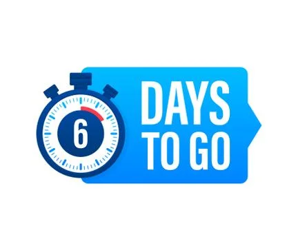 6 Days to go. Countdown timer. Clock icon. Time icon. Count time sale. Vector Illustrazione stock