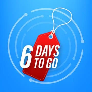6 Days to go. Countdown timer. Clock icon. Time icon. Count time sale. Vector Illustrazione stock