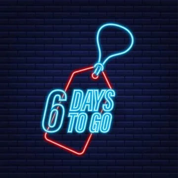 6 Days to go. Countdown timer. Neon icon. Time icon. Count time sale. Vector Illustrazione stock