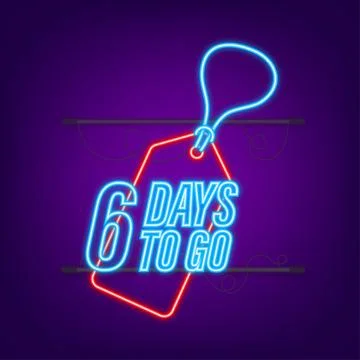 6 Days to go. Countdown timer. Neon icon. Time icon. Count time sale. Vector Illustrazione stock
