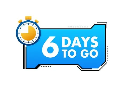 6 Days to go. Countdown timer. Clock icon. Time icon. Count time sale. Vector Illustrazione stock