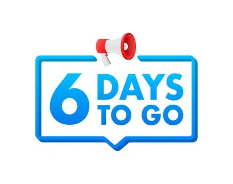 6 Days to go. Countdown timer. Clock icon. Time icon. Count time sale. Vector Illustrazione stock