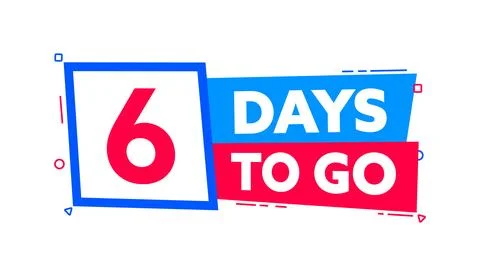 6 Days to go. Countdown timer. Countdown left days banner. Sale or promotion Illustrazione stock