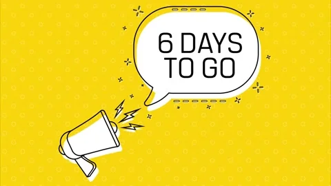 6 days to go. Megaphone and yellow speech bubble with quote. Blog management Stock Footage 226821697