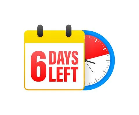 6 days left calendar. Clock icon symbol illustration. Holiday concept. Timer  Stock Illustration