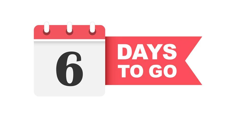 6 days left icon in flat style. Offer countdown date number vector illustra.. Stock Illustration