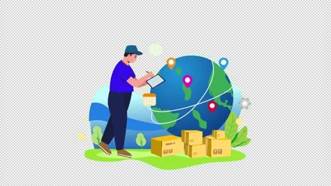 6 -Delivery Global a set of online shop cartoon with alpha channel Stock Footage 233997859