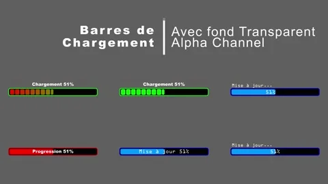 6 designs of Progress and loading bars in French with transparent background Stock Footage 234780464