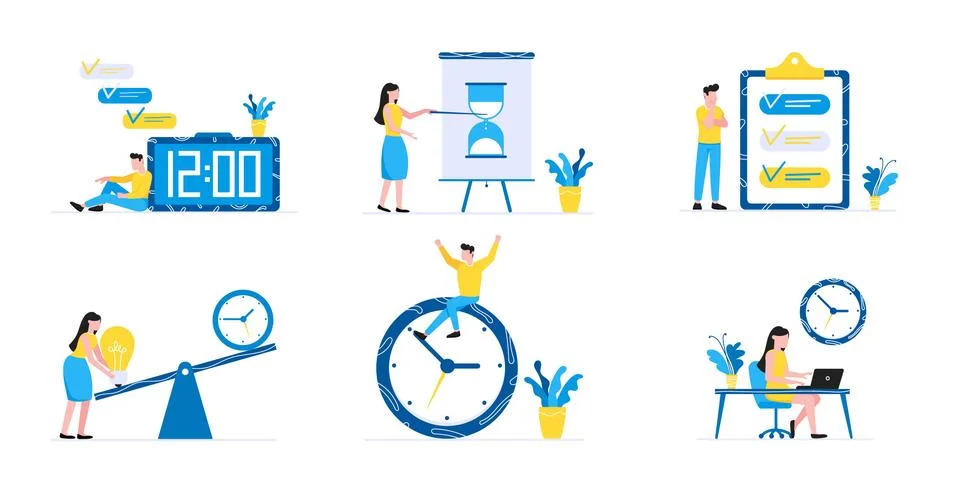 6 Effective Planning time management business concept set. Stock Illustration