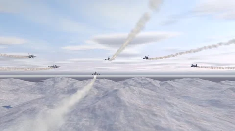 6 Fighter Jets FlyOver Ice Planet - 3D Model Stock Footage 51867371
