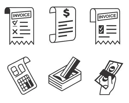 6 Flat Invoice and Billing Service Icons Stock Illustration