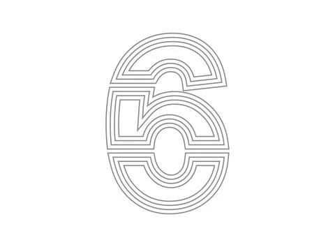 6 font number vector.  Condensed thin, Parallel stylize line letter. Thin mon Stock Illustration
