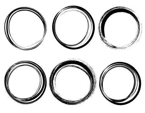 6 hand drawn circle brush strokes, calligraphy isolated on white background.. Stock Illustration