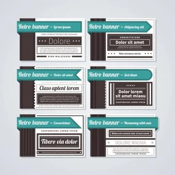 6 horizontal retro banners on white background. Useful for advertising or web Stock Illustration