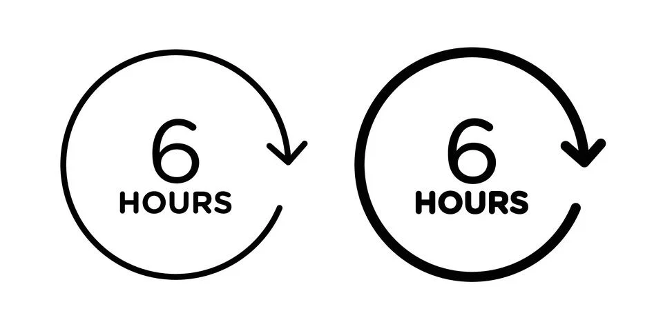 6 hours icon thin line and clipart style vector set Illustrazione stock
