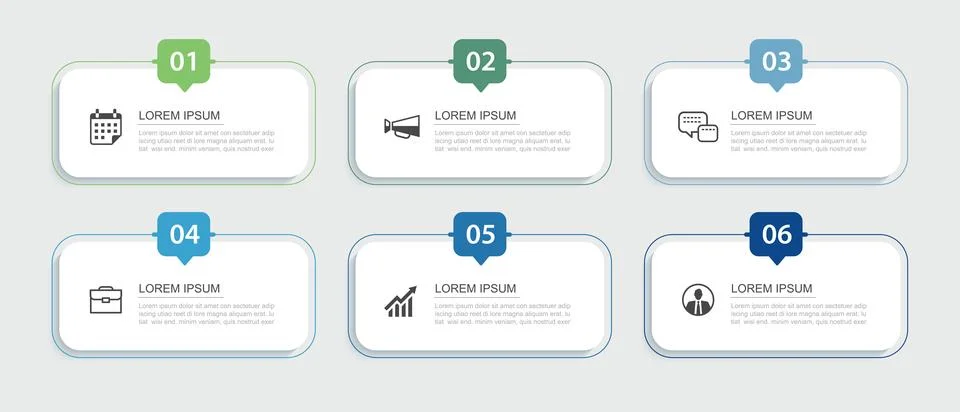 6 infographics data rectangle tab index template. Illustration business abs.. Stockillustratie