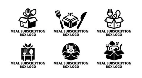 6 Meal Subscription Box Logo Set Professional Food Delivery Branding Collec.. 스톡 일러스트