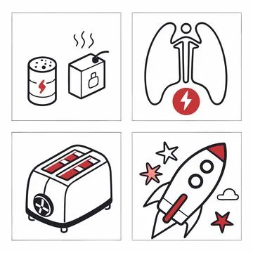 6 Minimal Abstract Icons of Bread and Toast for Bakery Design Stock Illustration