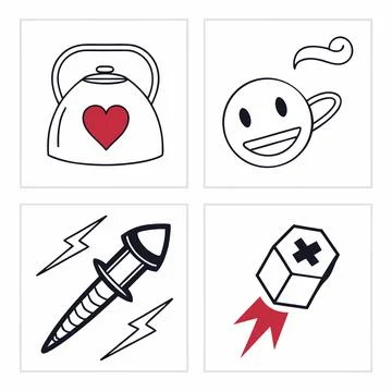 6 Minimal Abstract Kitchen Kettle and Home Appliance Icons Stock Illustration