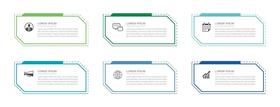 6 modern data infographics template design. Illustration business abstract .. Stockillustratie