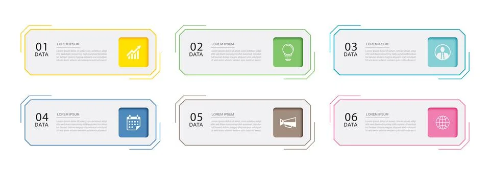 6 modern data infographics template design. Illustration business abstract .. Stock Illustration