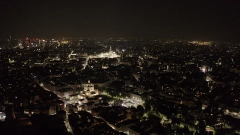 6 Night Drone View Of Milan Italy With Duomo Cathedral Stock Footage 129576576