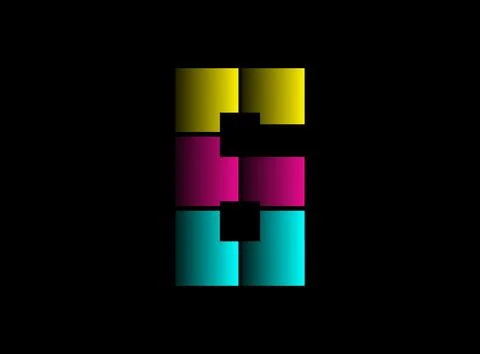 6 number font, vector logo made of Cmyk color. Dynamic split blue, pink, yell Illustrazione stock