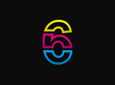 6 number logo, vector desing font .Dynamic cmyk split blue, pink, yellow colo Stock Illustration