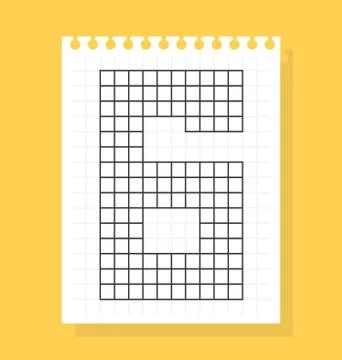 6 number on notepad sheet of squared paper, made of squares. Vector illustrat Stock Illustration