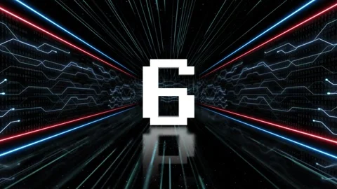 6 Number in Tech Room Animation, Top Ten, on Alpha Channel, Loop Stock Footage 254459122
