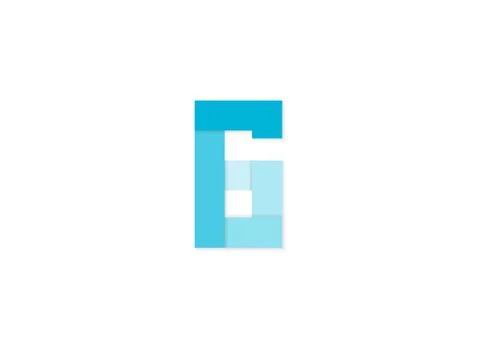 6 number, vector logo, paper cut desing font made of blue color tones .Isolat Stock Illustration