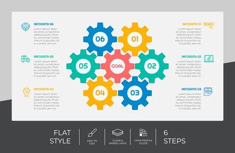 6 options of flat infographic vector design with colorful concept for marketi 스톡 일러스트