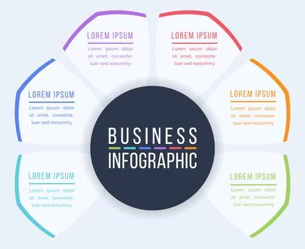6 Options Infographic circle design 6 steps, objects, elements or options info 스톡 일러스트