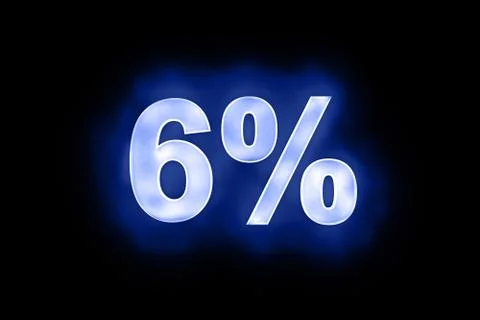 6 percent in glowing numerals on blue Stock Illustration