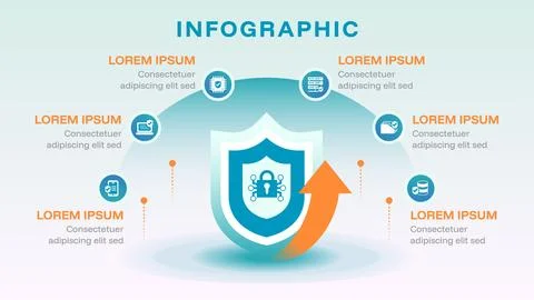 6 Point Cybersecurity Infographic Data Protection Shield Stockillustratie