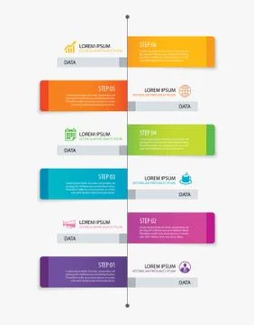 6 rectangle tab timeline infographic options template with paper sheets. Vect Illustrazione stock
