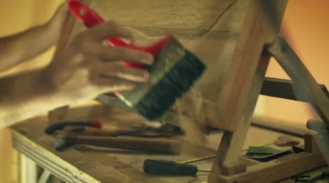 6 Sculptor Painter Artist Chiseling A Wooden Bas Relief Stock Footage 59556508