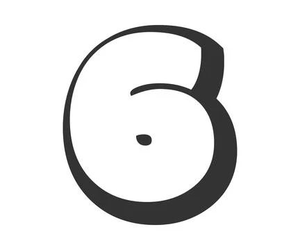 6 six, bubble comic lettering, rounded in graffiti style black and white silh Stock Illustration