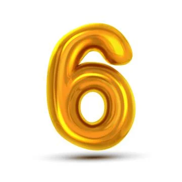 6 Six Number Vector. Golden Yellow Metal Letter Figure. Digit 6. Numeric Stock Illustration