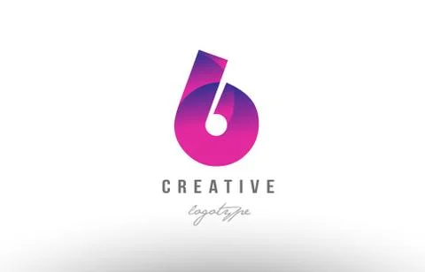 6 six pink gradient number digit logo icon design Stock Illustration