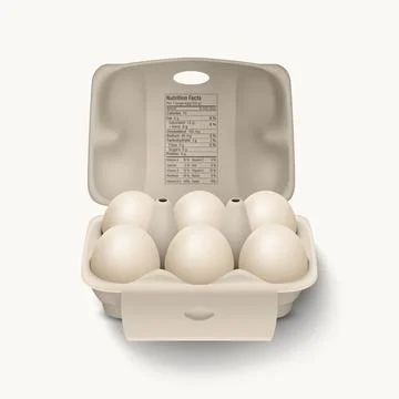 6 Six Vector 3d Realistic White Chicken Eggs in Opened Carton Paper Box Stock Illustration