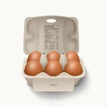 6 Six Vector 3d Realistic Brown Chicken Eggs in Opened Carton Paper Box Stock Illustration