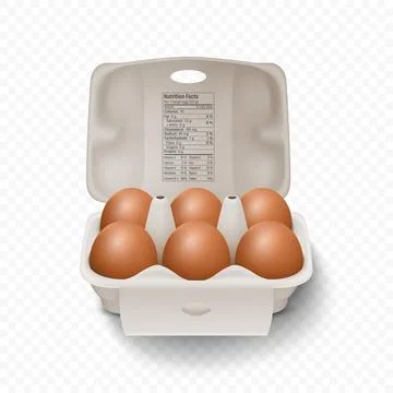 6 Six Vector 3d Realistic Brown Chicken Eggs in Opened Carton Paper Box Illustrazione stock