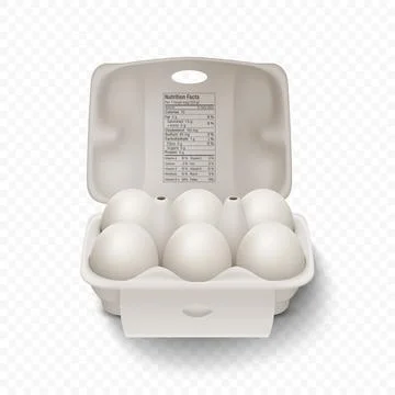 6 Six Vector 3d Realistic White Chicken Eggs in Opened Carton Paper Box Stock Illustration