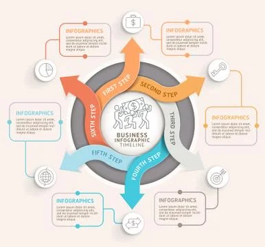 6 Step arrow circle infographics template. Vector illustration. Stock-Illustration