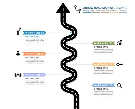 6 Step Arrow Roadmap Workflow Timeline Infographic Template Background Stock Illustration