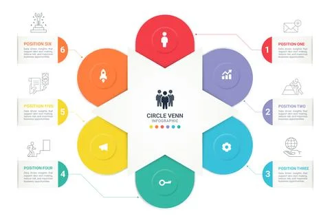 6 Step Circle Venn Diagram Infographic Template Background with Workflow Stock Illustration