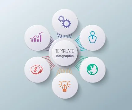 6 Step Circular Infographic Hub Template Stock Illustration