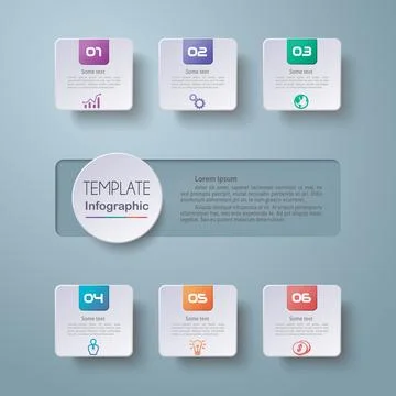 6 Step Square Tile Infographic Layout Stock Illustration