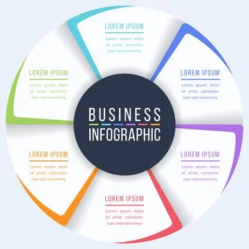 6 Steps Circle Infographic design 6 steps, objects, elements or options info Illustrazione stock